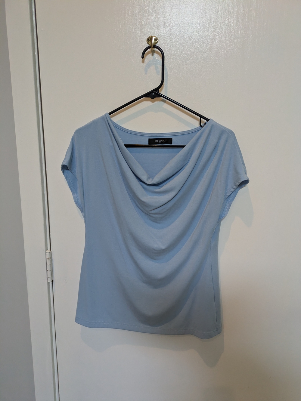 Jessica Pale Blue Cowl Neck Short Sleeve Top